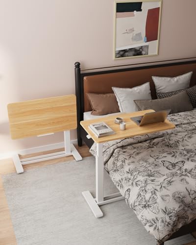 Image of FLEXISPOT H7 PRO Mobile Standing Desk Adjustable Overbed Table Pneumatic with Wheels 90Tiltable Portable Laptop Desk Rolling Computer Cart Foldable Bedside Table(31.5 inch W x 17.7 inch D D, Maple)