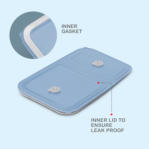 Image of MILTON Meal Safe 2 Inner Stainless Steel Tiffin Box for School with Steam Release Plug | PU Insulated, Leak-Proof, Food Grade I Lunch Box for Kids Boys, Girls with Snap Lock Lid, 465 ml, Light Blue