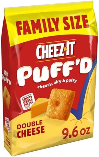 Cheez-It Puff'd Cheesy Baked Snacks, Puffed Snack Crackers, Kids Snacks, Double Cheese, 9.6oz Bag (1 Bag)