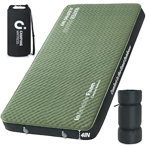 Self Inflating Double Sleeping Pad , 4″ Ultra-Thick Foam Camping Mattress 2 Person with Air Pump Sack,Camping Beds for Adults Inflatable Sleeping Mat Camping Essentials for Travel, Tent (80″X52″X4″ )