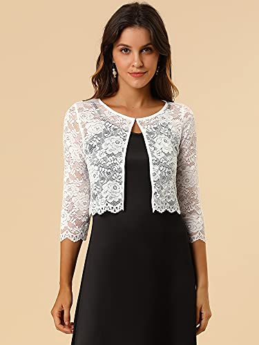 Allegra K Women's Elegant Sheer Floral Lace Shrug Top Cropped Bolero Cardigan Small White #TOP1
