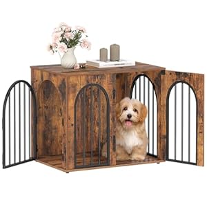 26.8” Wooden Dog Crate Furniture, Indoor Dog Kennel Dogs Cage for Small Dogs, Heavy Duty Dog Crates Decorative Pet House End Side Table TV Stand, Rustic Brown DFC85501B
