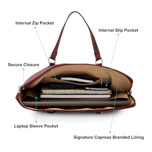 Image of Caprese Flix Medium 16 Inch Laptop Bag for Women | Stylish 9L Business Handbag with Smart Sleeve & Back Zipper Pocket | Adjustable & Detachable Strap for Office Use