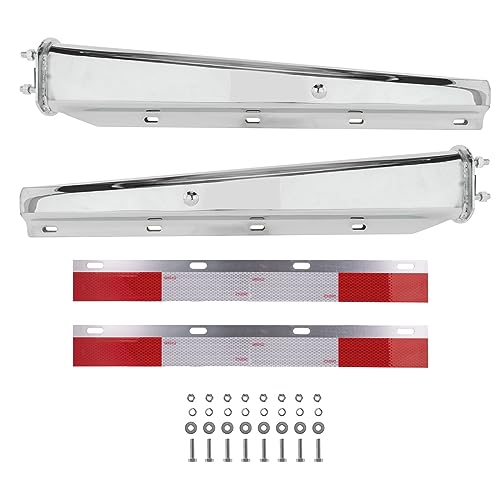 Image of Mud Flap Hangers for Semi Trucks All in One Kit - 30 inch Heavy Duty Spring Loaded, Bolt Spacing: 2.5 inch - Straight -Chrome w /Reflective Strips and All Hardware Kit (Cr. w /Reflector)