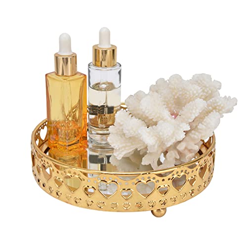 Yuehuamech Cristal cosmétique Maquillage Plateau Miroir Plateau Or Rond Bijoux Organisateur Plateau de Service pour Chambre Salon Commode Coiffeuse Salle de Bain Mariage décor(B)