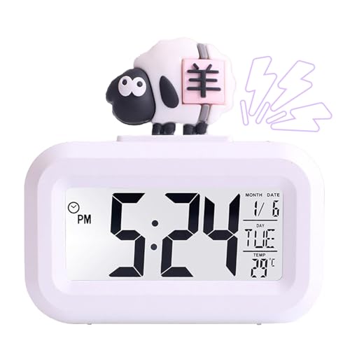 Reloj Electrónico Lindo Cerdo Rosa Oveja Blanca Astronautas Forma Plástico Reloj Despertador Digital Pantalla LED Escritorio Alarma Electrónica para Dormitorio Sala de Estar(Sheep)