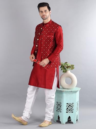 Image of Uri and MacKenzie Men's Silk Blend Kurta Pajama with Designer Ethnic Nehru Jacket /Modi Jacket