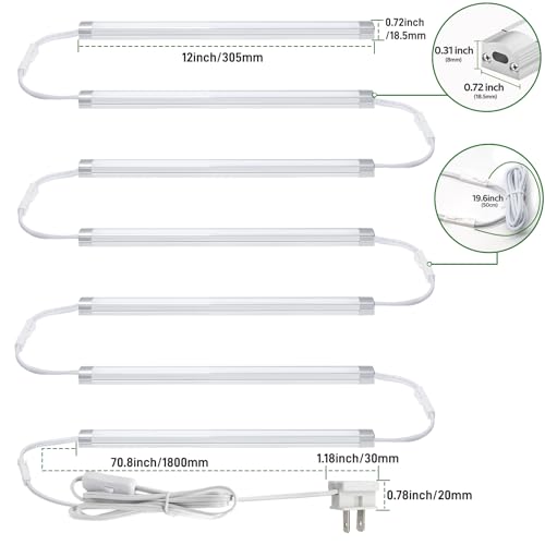 Image of AIBOO Under Cabinet Lighting, Dimmable 12 inch Under Counter Lights, 120V Plug in & Hardwired, Linkable LED Closet Lights for Kitchen, Shelf, Workbench, Desk,Cupboard,Garage (12 PCS),Cold White 6000K