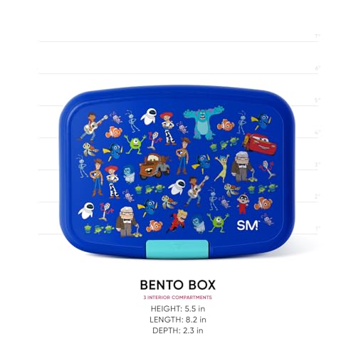 Image of Simple Modern Disney Porter Bento Lunch Box | BPA Free, Leak-Resistant, Dishwasher Safe | Lunch Container for Girls, Boys, Toddlers, Kids | 3 Compartments, Pixar Mashup on Blue