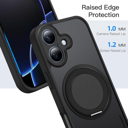 Image of KARWAN Tough Shockproof Armor Back Case Cover Compatible with iPhone 16 with 360 Degree Rotation Magnetic Attraction Ring Holder Heavy Duty Rugged Cover with Magnetic MagEase Wireless Charging (Black)