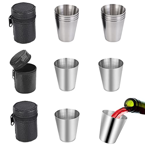 Edelstahl-Becher Set,12 Stück Metall Tragbar Metallbecher Set, Edelstahl Becher, Metallbecher Edelstahl Schnaps-Becher, für Camping, Picknick, Wandern,ideales Flachmann-Zubehör Cover