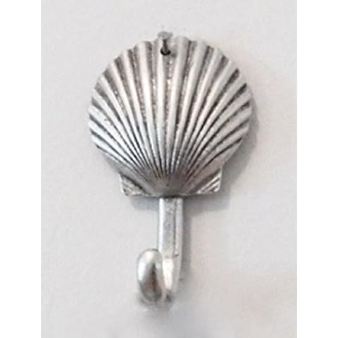 NORMA JEAN DESIGNS, LLC Small Scallop Shell Decorative Wall Hook, Silver Metal Beach Decor Cover