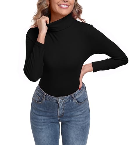 IWOLLENCE Mujer Ropa Interior Térmica Cuello Alto Suave Top Mujer, Negro , M
