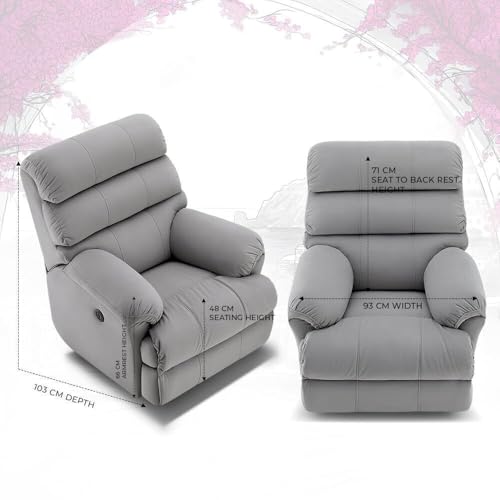 Image of Comfortable Single Seater Fabric Recliner Sofa Chair with Manual Push Back Mechanism & Extra Cushioning for Living Room, Color: GreyG