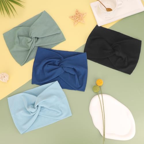 Image of DRESHOW 4 Pack Turban Headbands for Women Wide Vintage Head Wraps Knotted Cute Hair Band Accessories