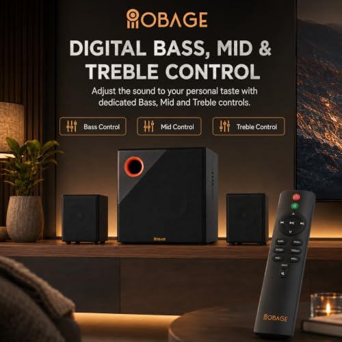 Image of OBAGE Zylo-6 2.1 Home Theatre Speaker System | 100W Output | HDMI ARC, Bluetooth 6.0, FM, AUX | Digital Bass, Mid & Treble Control | Clear & Balanced Sound for TV, Music & Movies