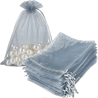 HRX Package 100pcs Grey Organza Bags Medium, 13x18cm Jewellery Pouches Mesh Gift Bag for Lavender Wedding Party Favour