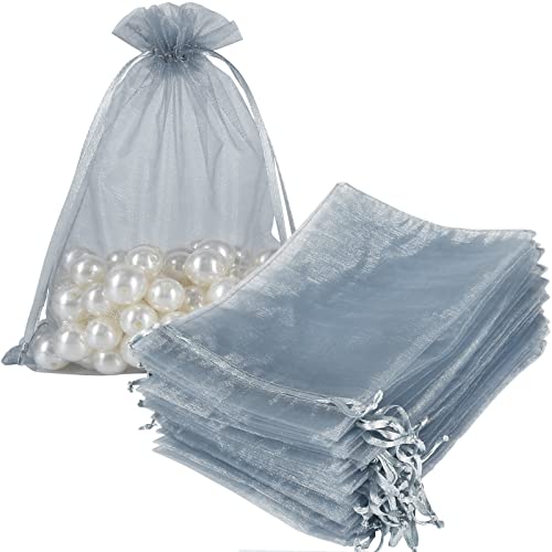 Hrx Package 100Pcs Organza Bags Silver Gray, 5X7 Inch Mesh Drawstring Gift Bags Jewelry Pouches For Christmas Candy Party Favor #TOP2