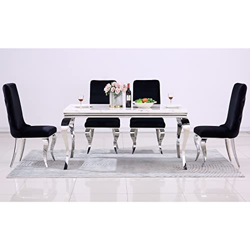 Azhome Dining Chairs, Black Velvet Upholstered Dining Room Chairs In Buttons Tufted Backrest, High Back Heavy Duty Dining Chair With Silver Mirrored Stainless Steel Legs, Set Of 6 #TOP5