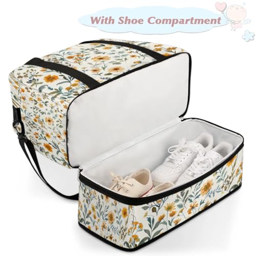 Travel Duffel Bags Vintage Flower Floral Foldable Weekender Bags for Women with Shoes Compartment Waterproof & Tear Resistant Carry on Overnight Luggage Duffel Bag Shoulder Sports Tote Bag4