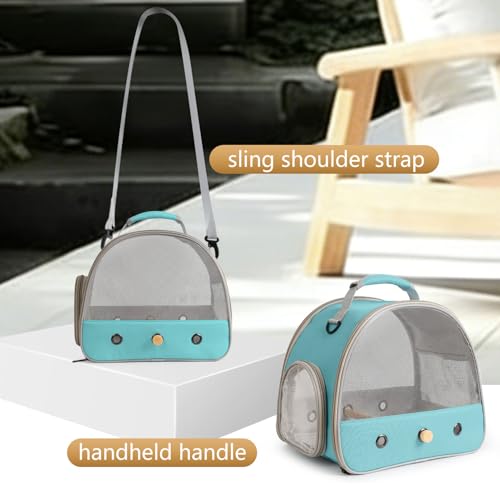 Image of Bird Carrier, Portable Small Bird Parrot Parakeet Carrier with Standing Perch and Stainless Steel Tray, Side Access Window Collapsible (Green, Mesh Windows)