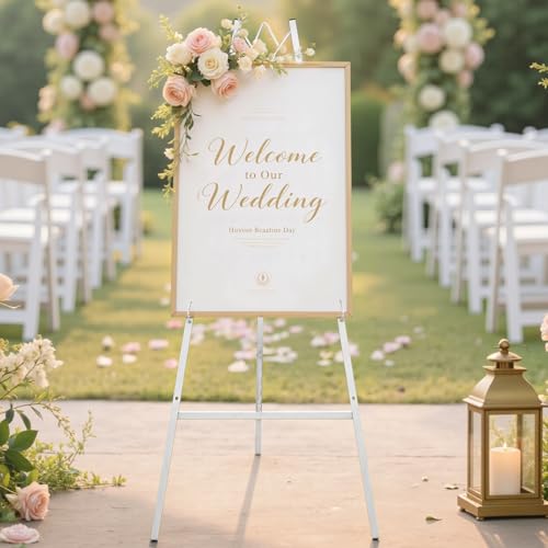 GRENTY 46.7" Easel Stand for Wedding Signs – No Assembly Needed, Heavy Duty Metal Display Stand for Art, Welcome Signs, Posters, Pictures, Paintings, and Floor Décor by GRENTY - Used condition - US$56.42