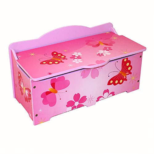 Preisvergleich Produktbild Homestyle4u 645, Spielzeugkiste mit Deckel klappbar, Holz, Rosa Schmetterling
