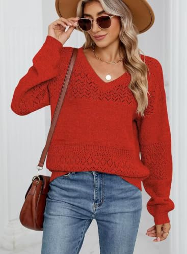 Image of JOCAFIYE Womens Sweaters Casual Long Sleeve V Neck Pullover Sweater Tops