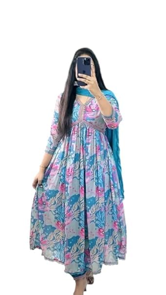 KD Women's Anarkali Floral Printed Kurta Pent Set with Dupatta Anarkali Kurta for Women | Kurta Set | Ethnic Set | Dupatta Set