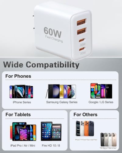 60W Fast Charger Block, 2 Pack, 2USB A+2USB C (30W+30W) Wall Charger. - image 2