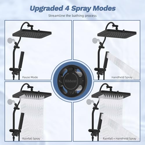 Hibbent 5-Mode 13" Rain Shower head, 4-Spray Handheld Shower, Matte Black - image 5