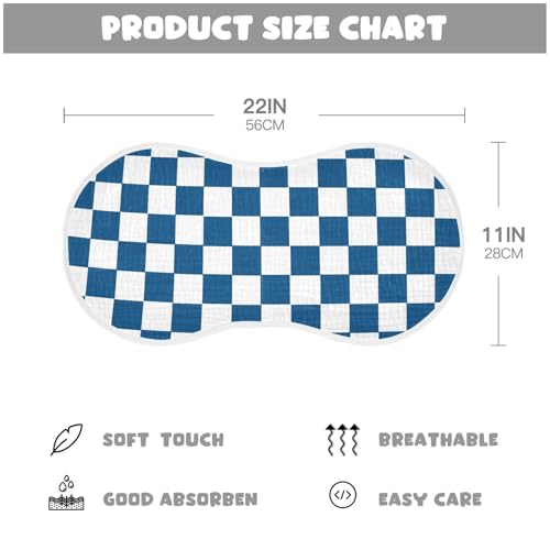 J JOYSAY Checkered Plaid Dark Blue Baby Burp Cloths for Boys Girls Large 22''x11'' Cotton 4 Layer Drool Cloths for Drool Unisex one sizex42