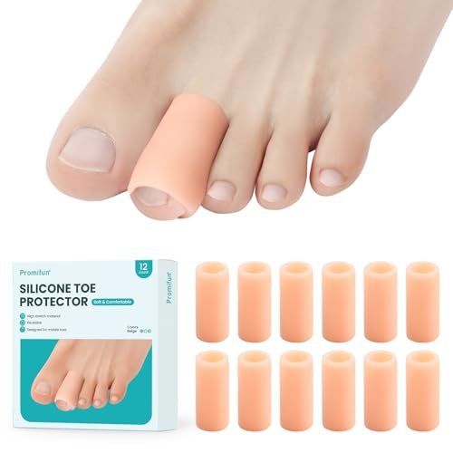 Promifun Zehenkappen Zehenschutz Silikon 12 Pack Toe Cap weiche Silikon-Zehenhüllen für Hammerzehen Hühneraugen Hornhaut Blasen Reibungslinderung Zehentrenner für überlappende Zehen (beige)