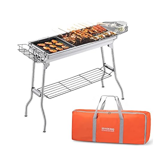Portable Charcoal Grill, Foldable BBQ Grills Outdoor Cooking Charcoal Barbeque for Picnic, Camping, Patio Backyard Cooking - 39.37x 13.19 x 27.56 inch - With Storage bag & non-stick frying pan