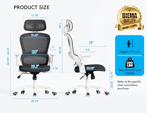 Image of TRALT Office Chair - Ergonomic Office Chair with Back Support, Computer Chair - Home Office Desk Chairs, 330lbs Wide Seat Big and Tall Office Chairs with Headrest, Comfy Desk Chairs (White Black)