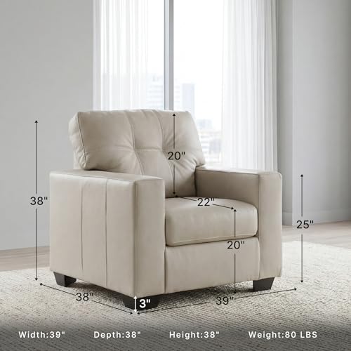 Image of Signature Design by Ashley Santorine Beige Leather Accent Chair, Bone