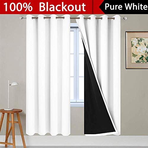 Image of Yakamok Pure White Total Blackout Curtains, Heavy Duty Lined Blackout Drapes 72 Inches Long, Thermal Insulated Room Darkening Curtains for Bedroom(52 inch Width Each Panel, 2 Panels)