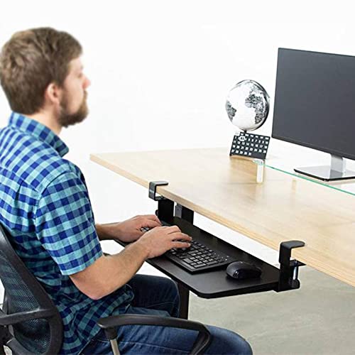 人間工学に基づいたキーボードトレイ付きデスクエクステンション - ドリル不要の取り付けで調整可能な引き出し式キーボード引き出しで姿勢を改善。自宅やオフィスのデスク下に最適