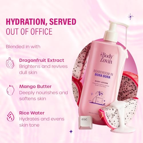 Image of Plum BodyLovin' Boardroom In Bora Bora Body Lotion | Hydrating & Brightening Body Lotion | Lightweight Hydration | Dragonfruit Extract, Mango Butter & Rice Water | Sweet Tropical Fragrance | 400 ml