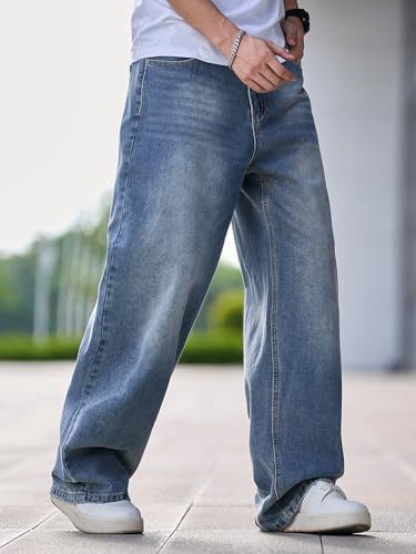 Image of DFGIGT Mens Baggy Jeans Wide Leg Denim Pants Y2k Loose Fit Streetwear