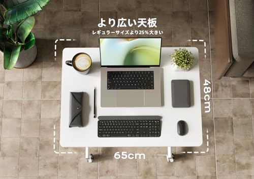 Claiks 昇降デスク ガス圧 スタンディングデスク 昇降式 テーブル 幅65cm*奥行き48cm 在宅ワーク オフィスデスク テレワーク パソコンデスク 高さ調節 キャスー付き ホワイトフレーム/ホワイト天板 [5]