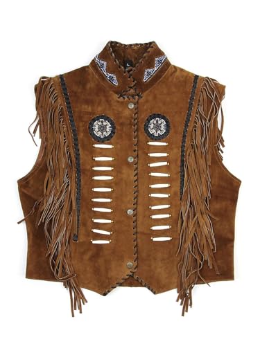 Western Suede Leather Vest Men Native American Cowboy Fringe Vest Wedding Waistcoats Tassels, Beads & Braid