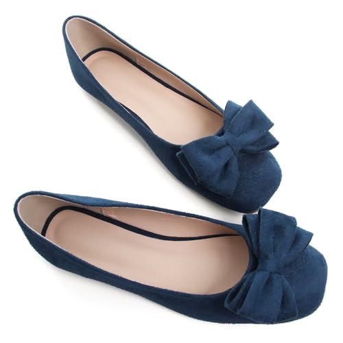 WENJIAZHIZHI Women's Bowknot Square Toe Ballet Flats Comfortable Dress Shoes Dance Shoes Casual Walking Slip-Ons Loafers2