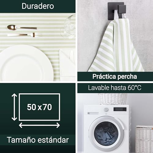 Miniatura 4 de Zollner Juego De 5 Paños De Cocina De Algodón En 50x70 Cm - Paños De Cocina Muy Absorbentes Y Duraderos - Lavables Hasta 60 C - En Rayas Verdes - Calidad Hostelería - Certificado Oeko Tex