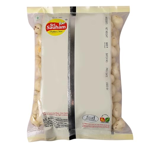 Image of Sri Sauham Premium Dry Fruits - 100% Natural Roasted Makhana (Fox Nuts) - 150 Gram | Crunchy Munchies, Gluten-Free Pantry Snack | Zero Calories, Zero Trans Fat, Zero Cholesterol | Rich in Calcium & Antioxidants