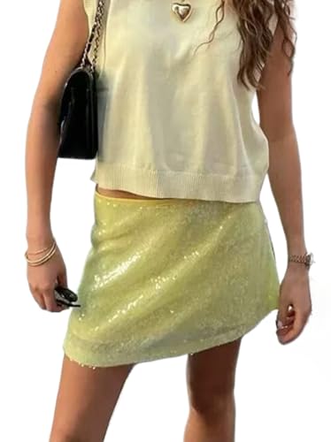 Sparkly Sequin Mini Skirt for Women Side Split Tie Up Sparkle Skirt Y2k Mcbling Glitter Streetwear Party Summer