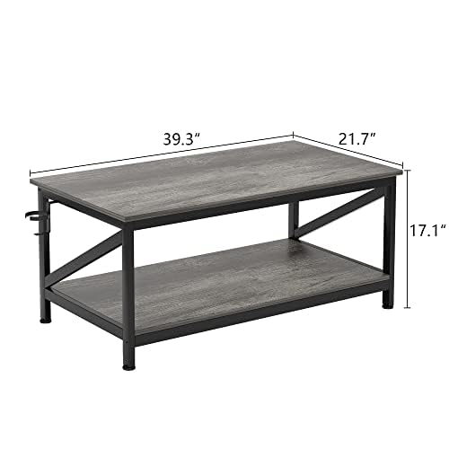 COTUBLR Coffee Table, 2 Tiers Center Table with Storage Shelf, Table de Salon for Living Room, Bedroom, Office, Industrial Wooden Tabletop and Metal Frame, Grey Oak - Image 4