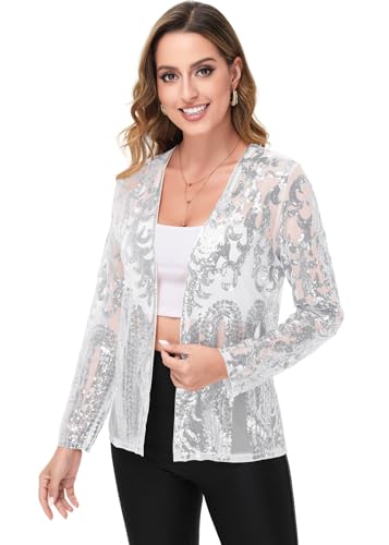 Anna-Kaci Women's Sparkly Sequin Cardigan Long Sleeve Open Front Glitter Party Evening Jacket2
