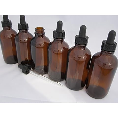 DropperStop 4oz Amber Glass Dropper Bottles (120mL) with Tapered Glass Droppers - Pack of 6 Cover