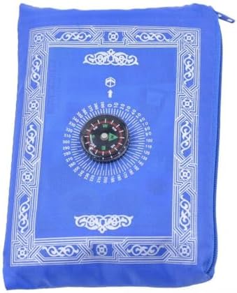 1pc Muslim Travel Prayer Rug with Pouch Islamic Portable Pocket Mat (Blue)